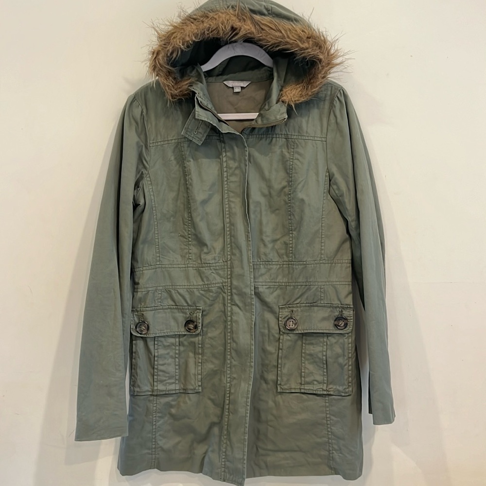 Rubbish Women’s Long Green Coat With Hoodie Size L